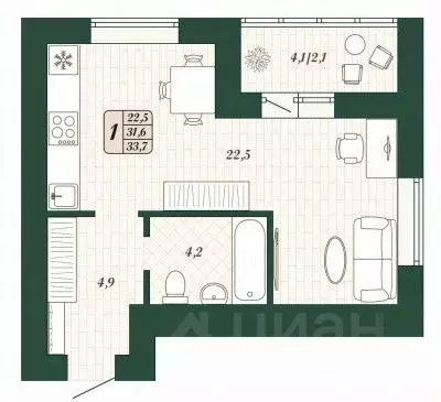 1-к кв. Самарская область, Волжский район, Смышляевка городское ... - Фото 1