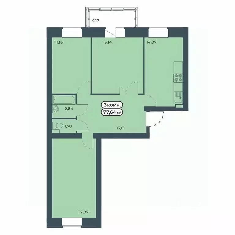 3-к кв. Красноярский край, Красноярск ул. Светлова, 25/1 (77.64 м) - Фото 1