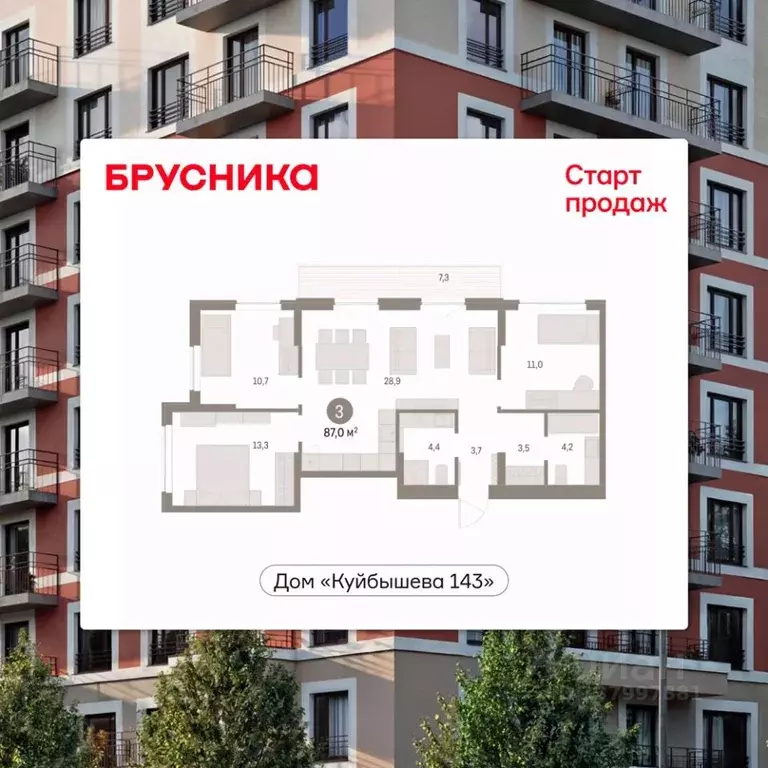 3-к кв. Пермский край, Пермь ул. Куйбышева, 143 (87.0 м) - Фото 1