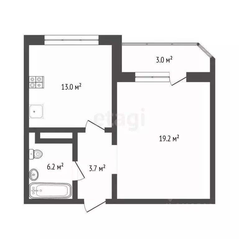 1-к кв. Тюменская область, Тюмень Кремлевская ул., 110к2 (43.0 м) - Фото 1