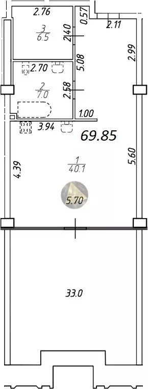 Продаётся квартира-студия, 69.85 м - Фото 1