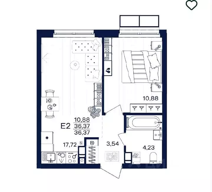 1-к кв. Тульская область, Тула Путейская ул., 23 (36.37 м) - Фото 2