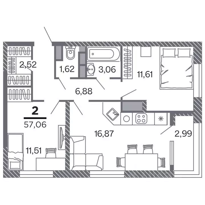 2-к кв. Рязанская область, Рязань Петра и Февронии жилой комплекс ... - Фото 1