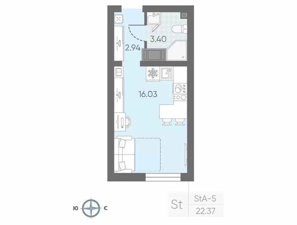 Квартира-студия: Санкт-Петербург, улица Маршала Казакова, 21 (22.06 м) - Фото 0