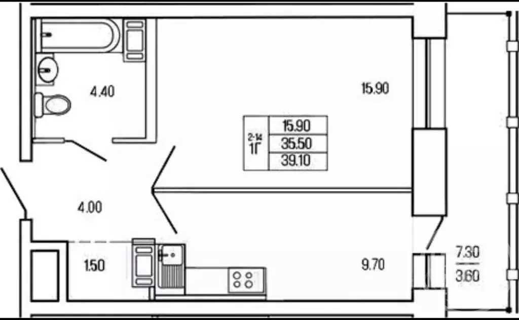 1-к кв. Ленинградская область, Всеволожский район, Кузьмоловский пгт ... - Фото 2
