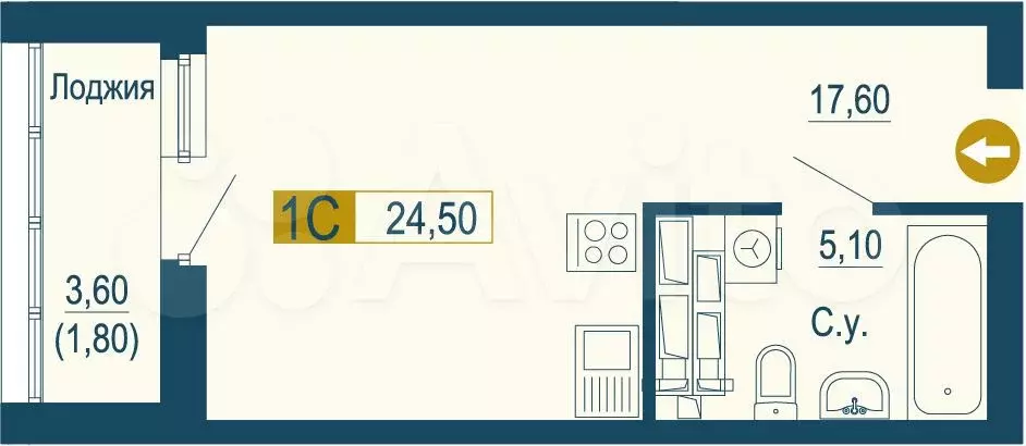 Квартира-студия, 24,5 м, 23/25 эт. - Фото 0