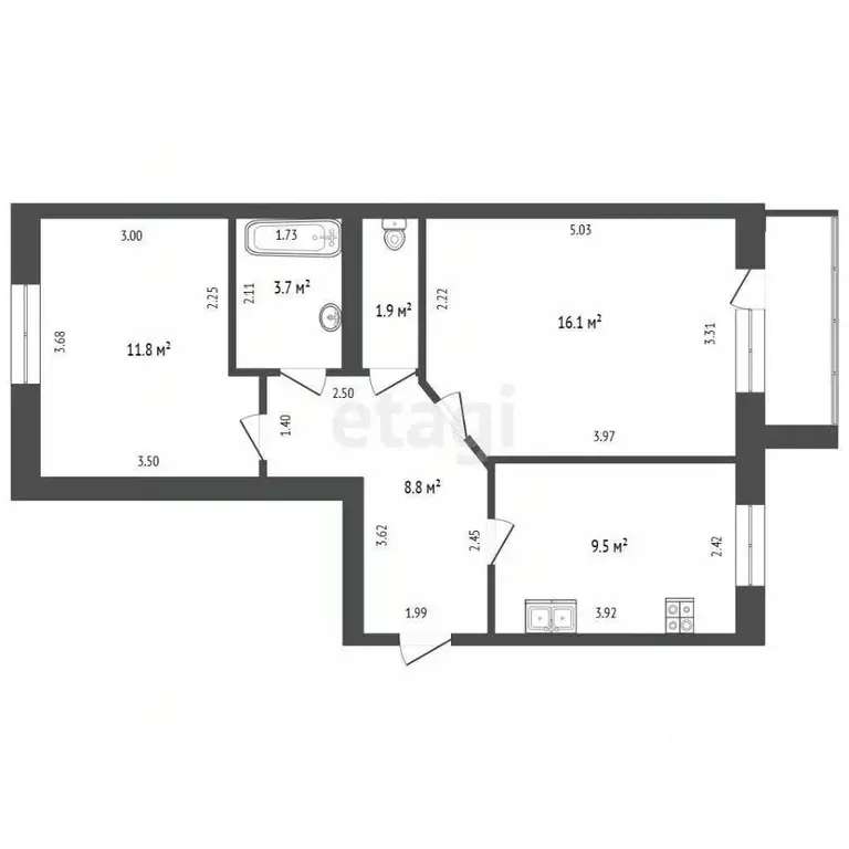 2-к кв. Архангельская область, Котлас просп. Мира, 11А (52.0 м) - Фото 1