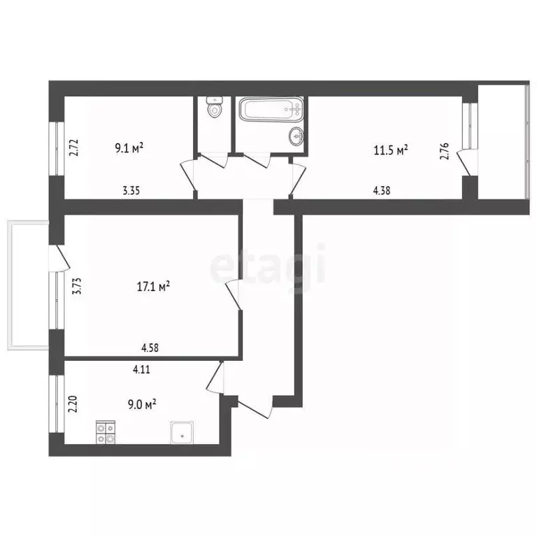 3-к кв. Калужская область, Калуга ул. Билибина, 15 (61.9 м) - Фото 2
