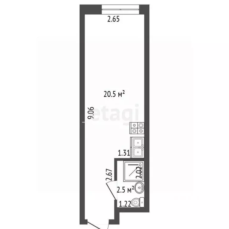 Студия Санкт-Петербург ул. Орджоникидзе, 44а (23.0 м) - Фото 2