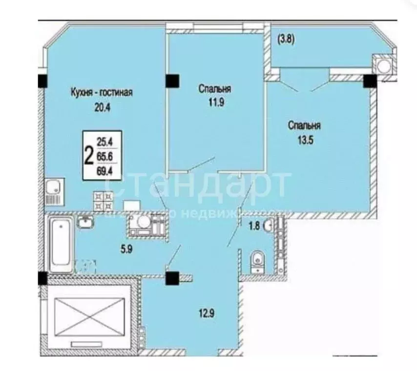 2-к кв. Ставропольский край, Ессентуки ул. Фридриха Энгельса (69.4 м) - Фото 2