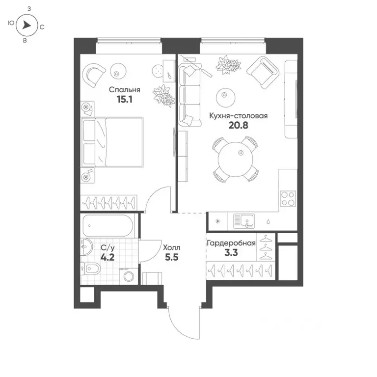 1-к кв. Москва Октябрьская ул., 103 (48.9 м) - Фото 0