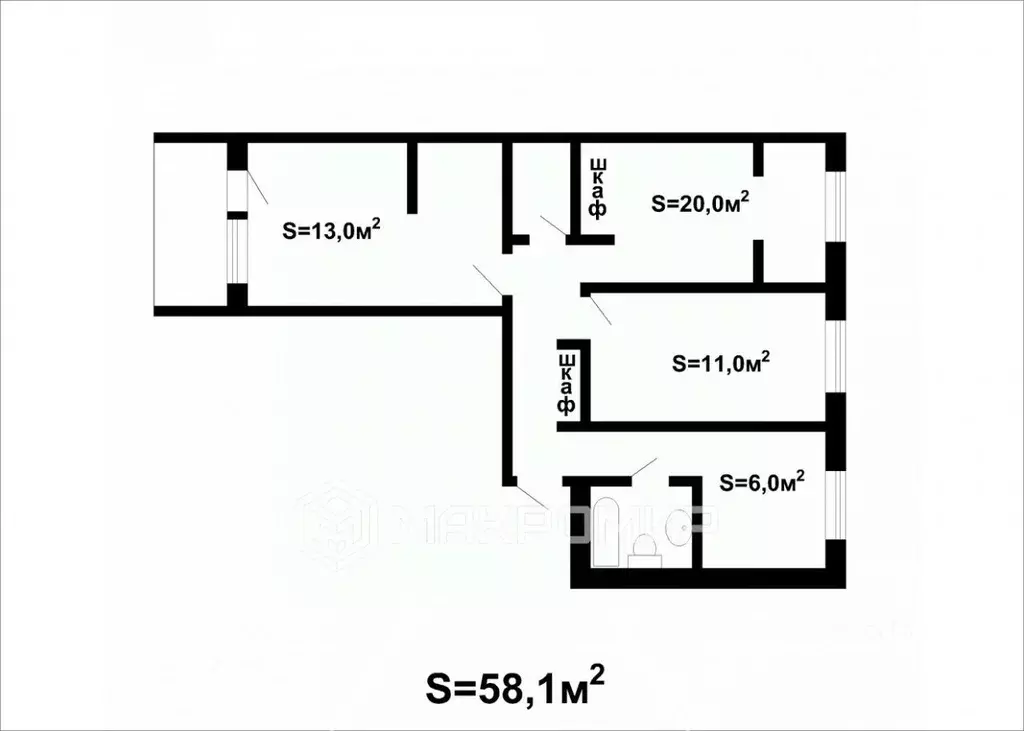 3-к кв. Москва Ташкентский пер., 1 (58.1 м) - Фото 1