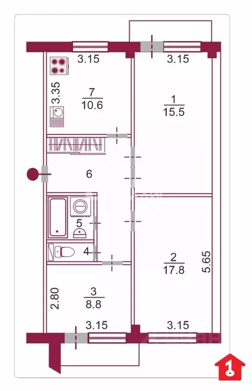 3-к кв. Омская область, Омск Саянская ул., 1А (69.6 м) - Фото 2