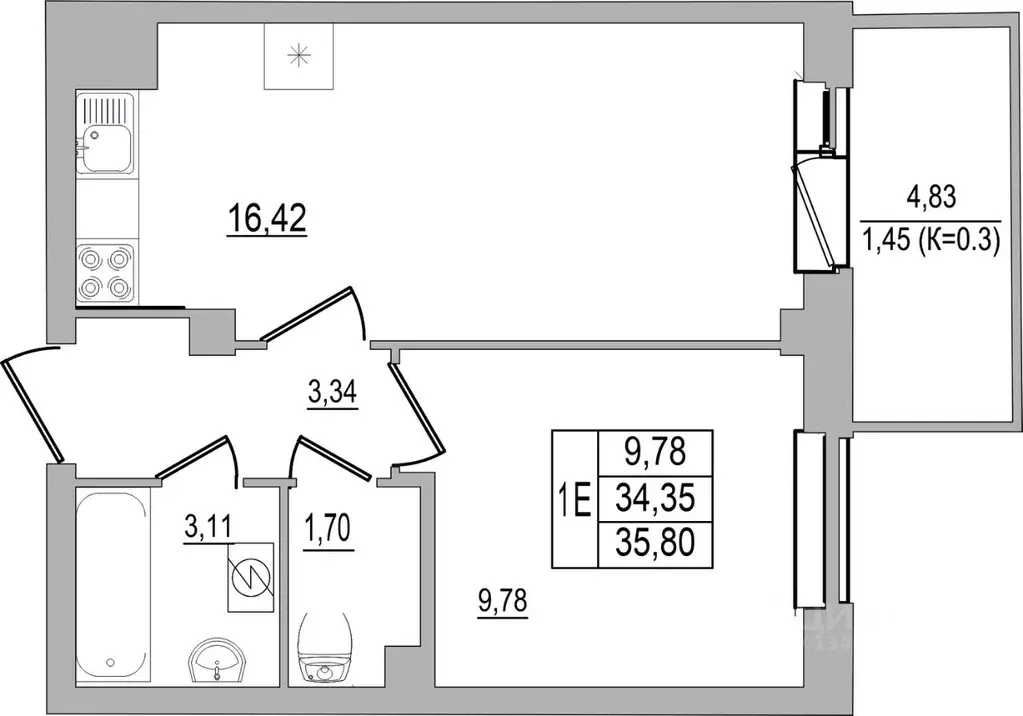 1-к кв. Псковская область, Псков ул. Юности, 32 (35.8 м) - Фото 0