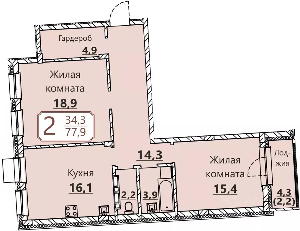 2-к кв. Чувашия, Чебоксары ул. Герцена, поз3 (77.9 м) - Фото 0