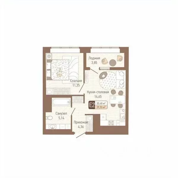 1-к кв. Тульская область, Тула Кулик жилой комплекс (37.41 м) - Фото 1