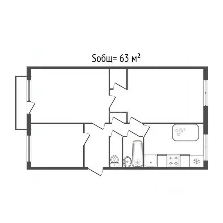 3-к кв. Брянская область, Брянск Ново-Советская ул., 160 (63.0 м) - Фото 2