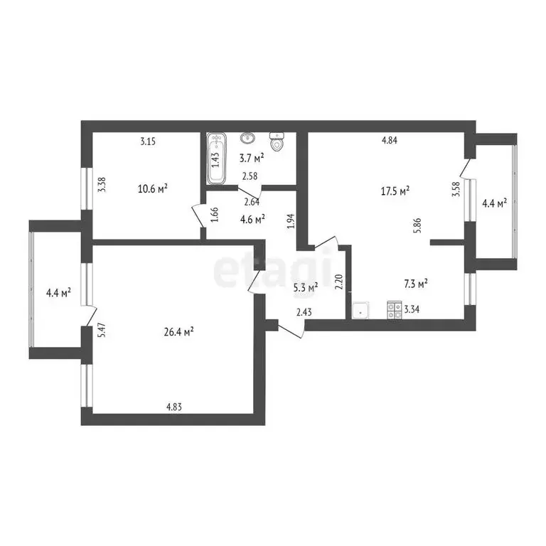 3-комнатная квартира: Ишим, улица Суворова, 27 (75.4 м) - Фото 0