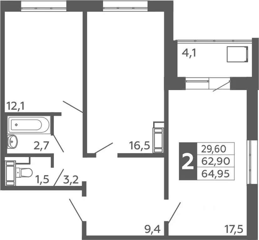 2-к кв. Башкортостан, Уфа Черниковка жилрайон, Калининский-2 мкр, ул. ... - Фото 1