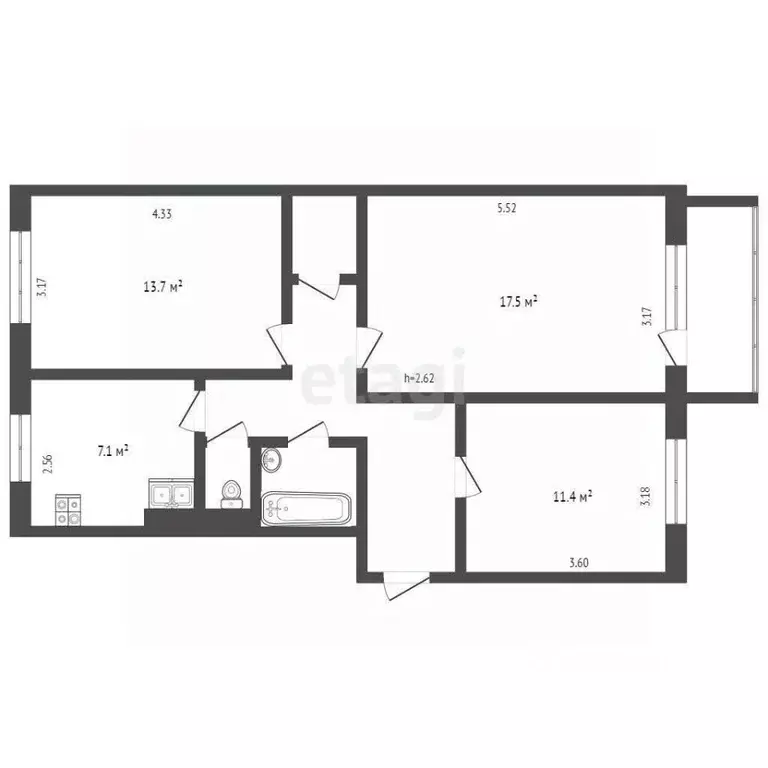 3-к кв. Ямало-Ненецкий АО, Ноябрьск Советская ул., 78 (70.1 м) - Фото 1