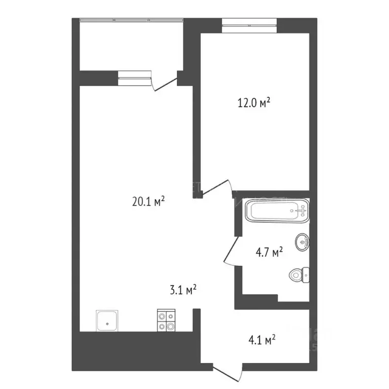 1-к кв. Тюменская область, Тюмень ул. Николая Глебова, 3 (39.29 м) - Фото 1