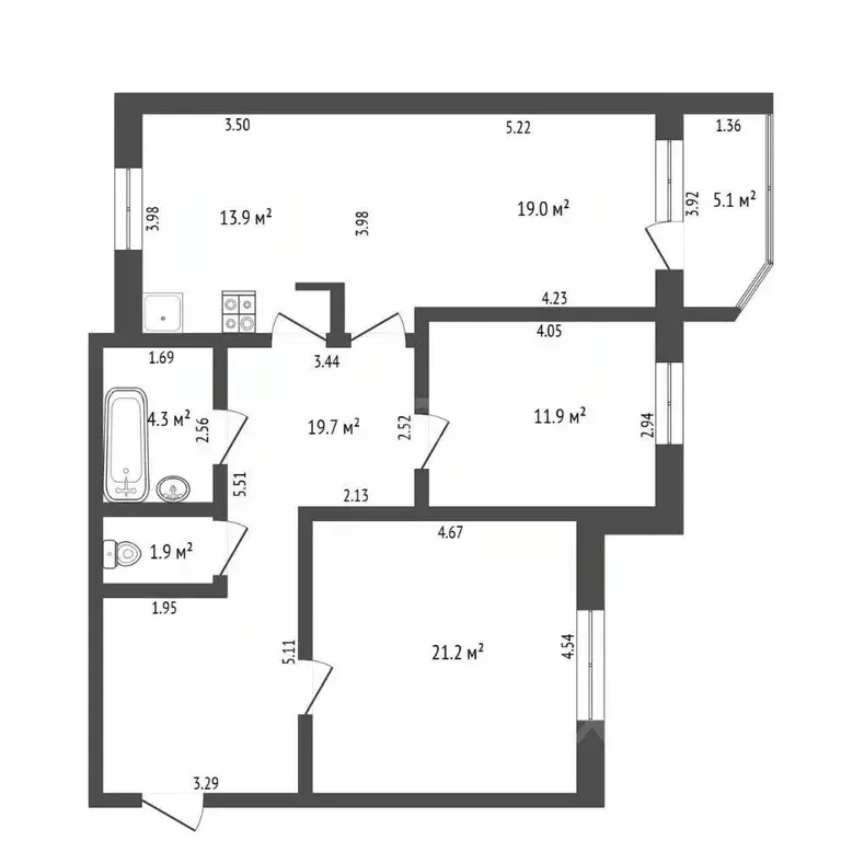 2-к кв. Тюменская область, Тюмень ул. Пермякова, 88 (94.1 м) - Фото 1