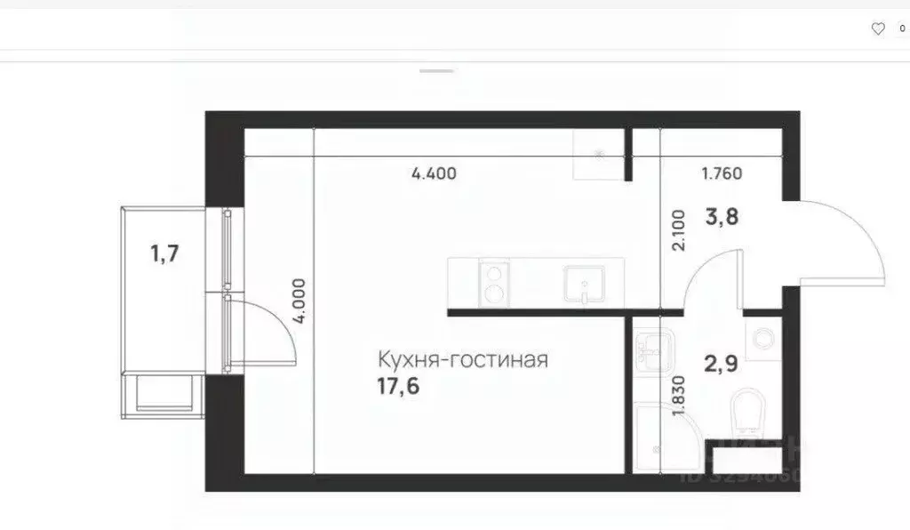 Студия Москва № 123 кв-л,  (24.8 м) - Фото 1