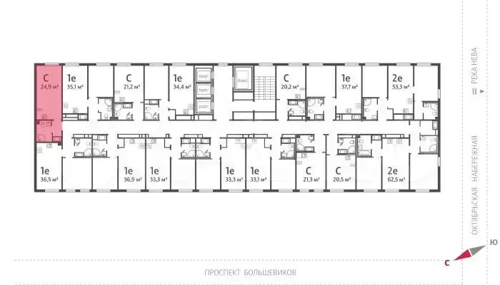 Квартира-студия, 24,9 м, 20/25 эт. - Фото 1