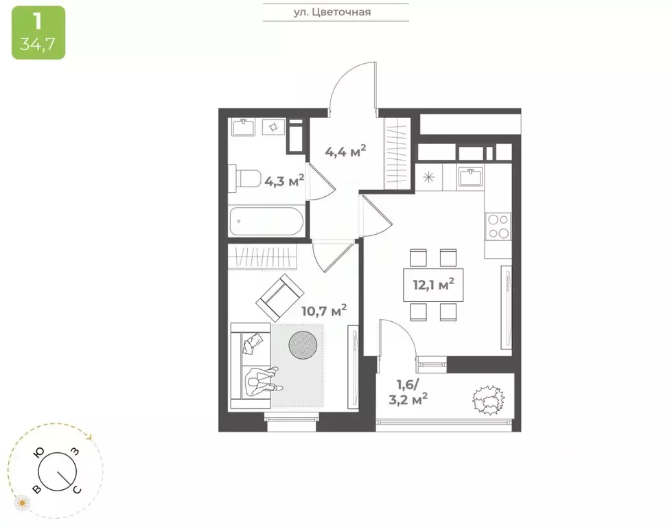 1-к кв. Тверская область, Тверь Соминка мкр,  (33.1 м) - Фото 1