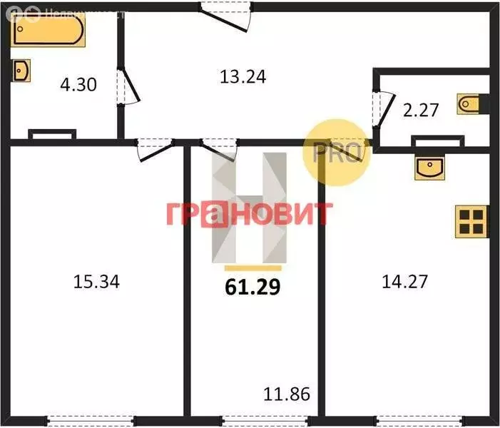 2-комнатная квартира: новосибирск, автогенная улица, 75 (61.29 м) - Фото 0