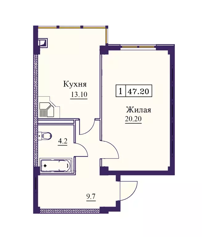 1-к квартира, 47.2 м - Фото 0