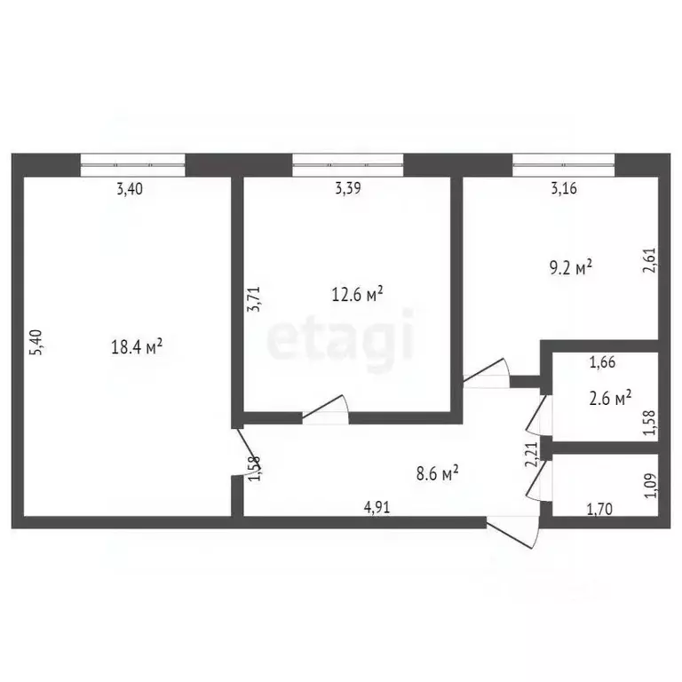 2-к кв. Кемеровская область, Кемерово Космическая ул., 6 (53.3 м) - Фото 1