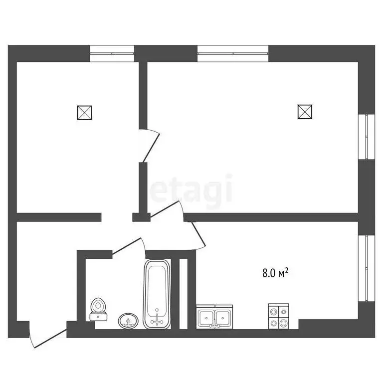 2-комнатная квартира: Нальчик, проспект Кулиева, 15 (40 м) - Фото 1