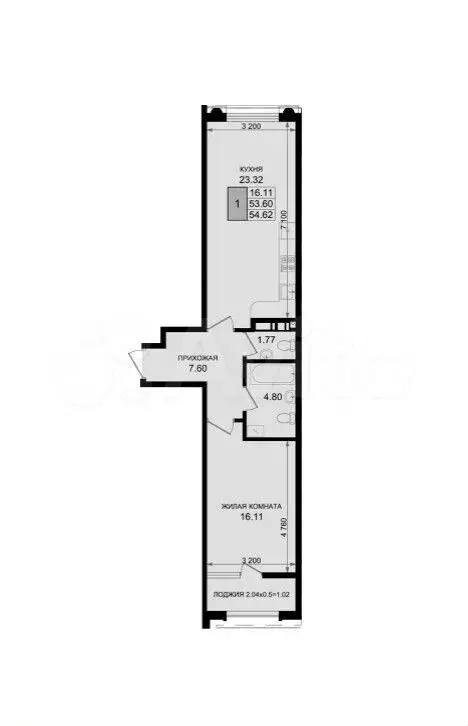 1-к. квартира, 54,6 м, 8/8 эт. - Фото 1