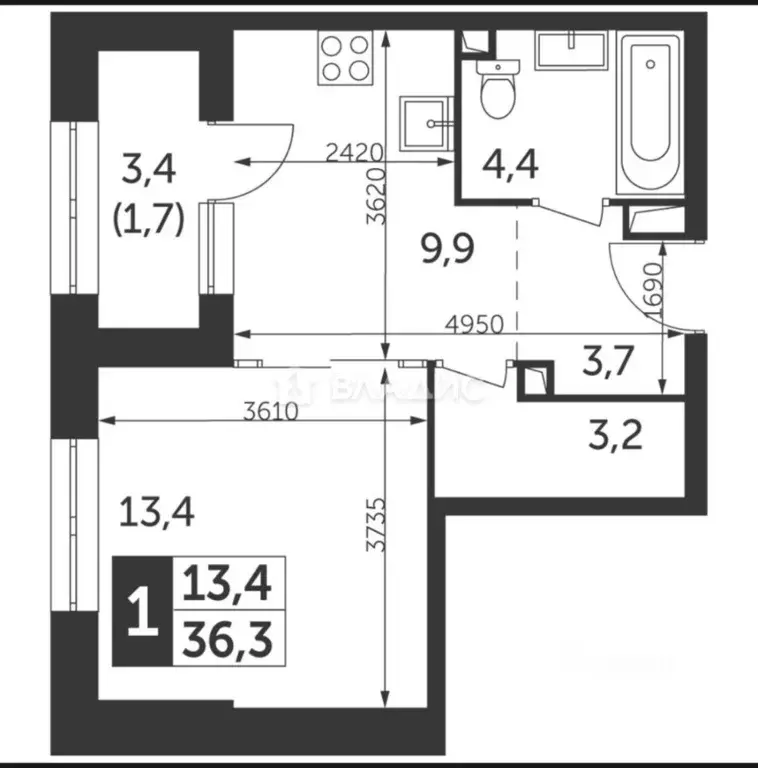 1-к кв. Москва ул. Вильгельма Пика, 1 (36.4 м) - Фото 2