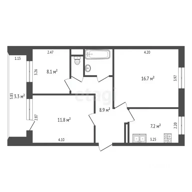 3-к кв. Омская область, Омск Новокирпичная ул., 3/1 (57.4 м) - Фото 1