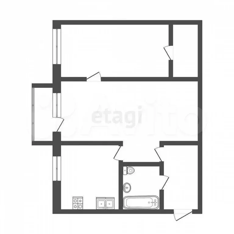 2-к. квартира, 44,4 м, 4/5 эт. - Фото 0
