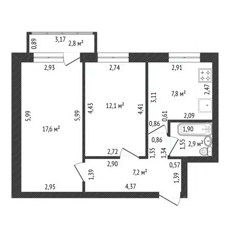 2-к кв. Башкортостан, Уфа ул. Академика Курчатова, 65 (47.6 м) - Фото 2