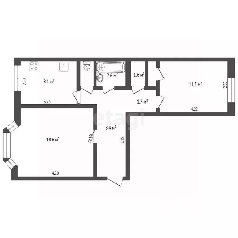 2-к кв. Ямало-Ненецкий АО, Новый Уренгой Юбилейный мкр, 5/3 (56.3 м) - Фото 2