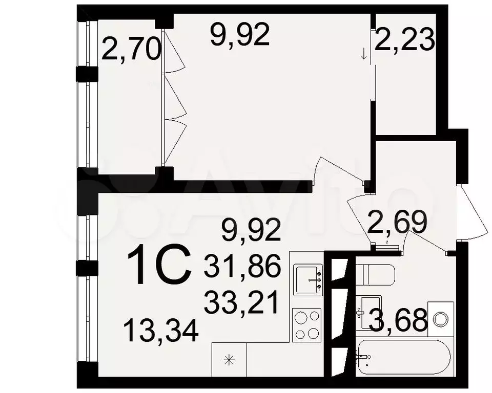 1-к. квартира, 33,2 м, 13/18 эт. - Фото 1