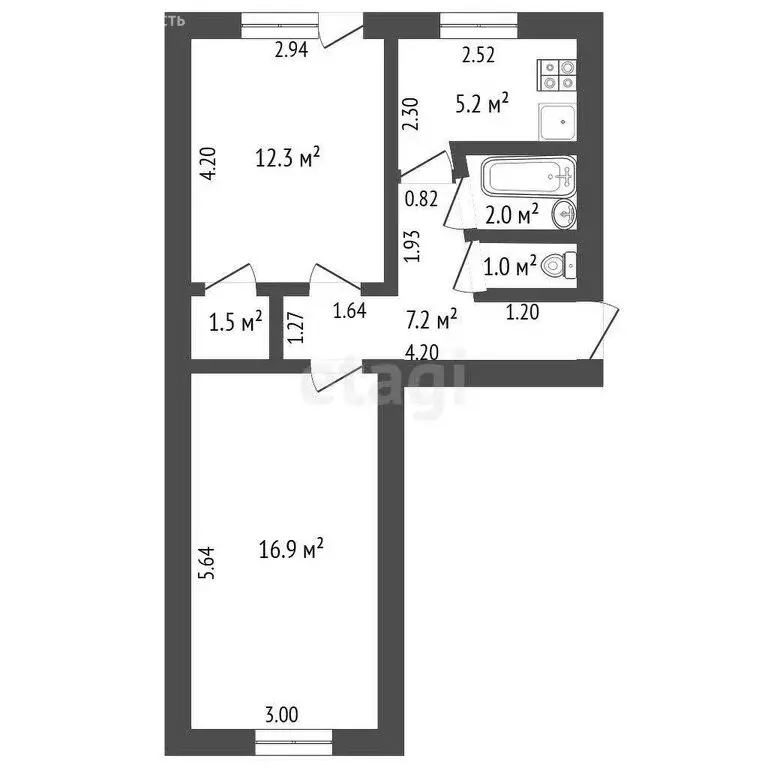 2-комнатная квартира: Ишим, улица Республики, 10А (45 м) - Фото 1
