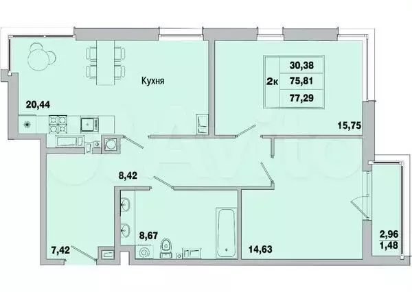 3-к. квартира, 79 м, 4/8 эт. - Фото 1