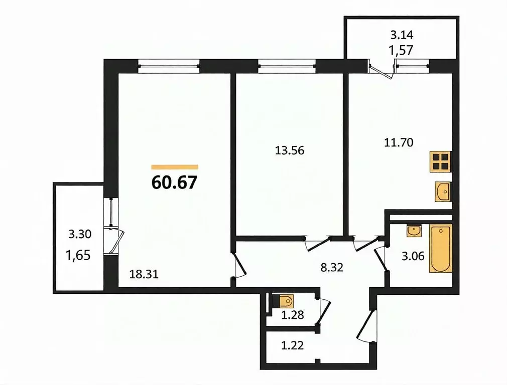 2-к кв. Воронежская область, Воронеж Острогожская ул., 156/1 (60.7 м) - Фото 2