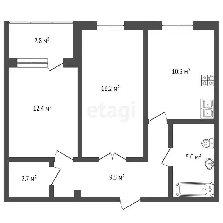 2-комнатная квартира: Тюмень, улица Ветеранов Труда, 9Ак3 (55.8 м) - Фото 1