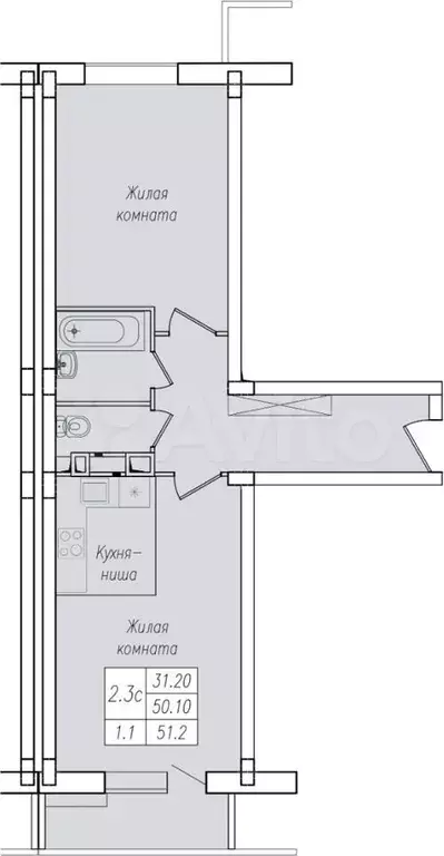 2-к. квартира, 51,2 м, 9/10 эт. - Фото 1