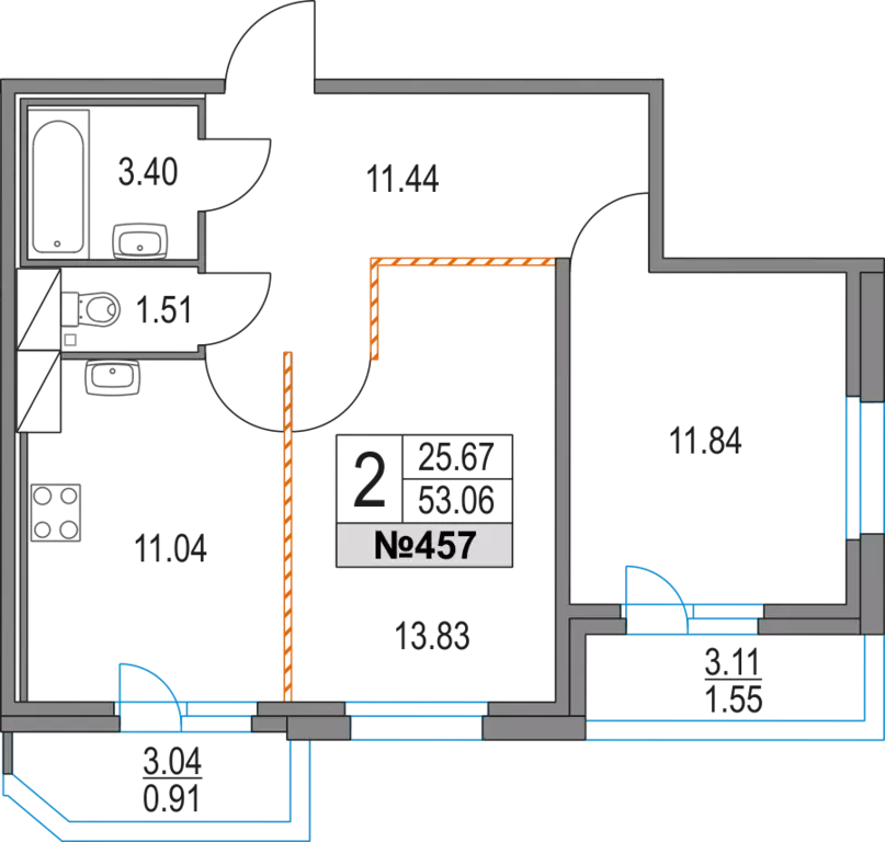 Продаётся 2-к квартира, 53.06 м - Фото 1