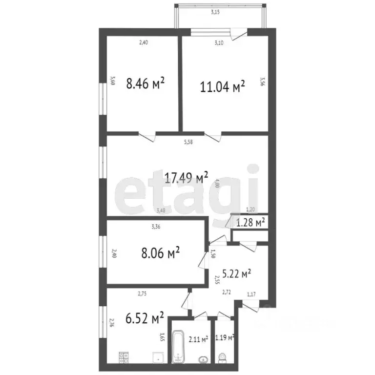 4-к кв. Ульяновская область, Ульяновск Отрадная ул., 60 (59.4 м) - Фото 2
