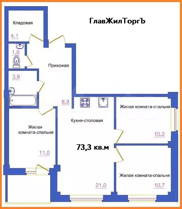 3-к. квартира, 73,3 м, 5/8 эт. - Фото 0