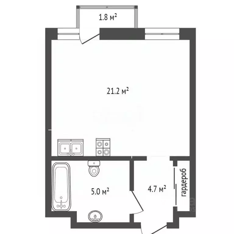 Студия Ростовская область, Ростов-на-Дону ул. Нансена, 109/2 (30.0 м) - Фото 2