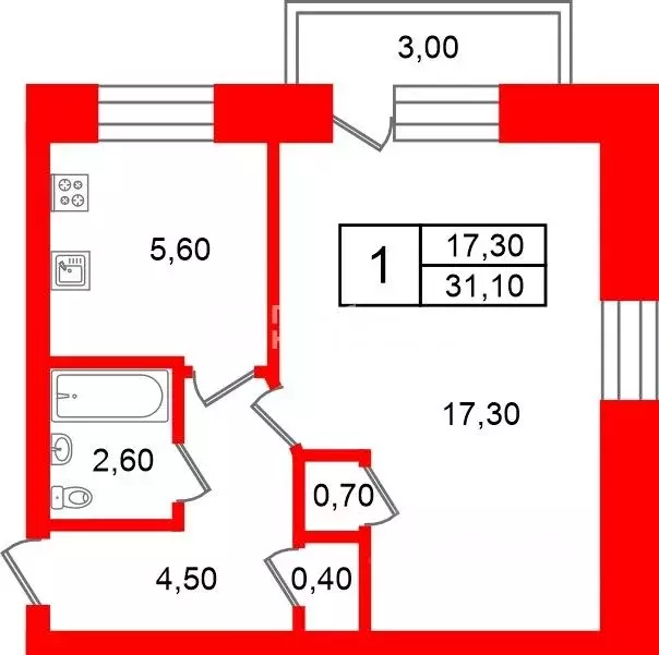 1-к кв. Санкт-Петербург ул. Шевченко, 22к1 (31.1 м) - Фото 1